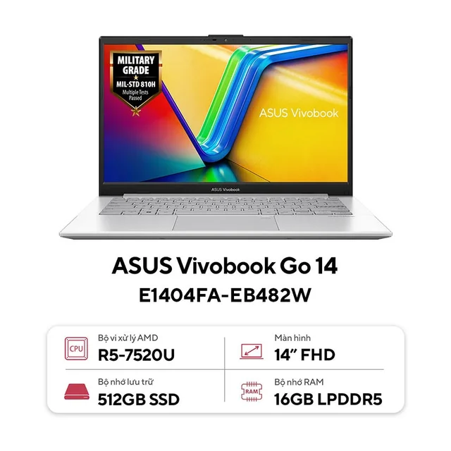 Laptop Asus VivoBook E1404FA-EB482W (R5 7520U/16GB RAM/512GB SSD/14 FHD/Win11/Bạc)