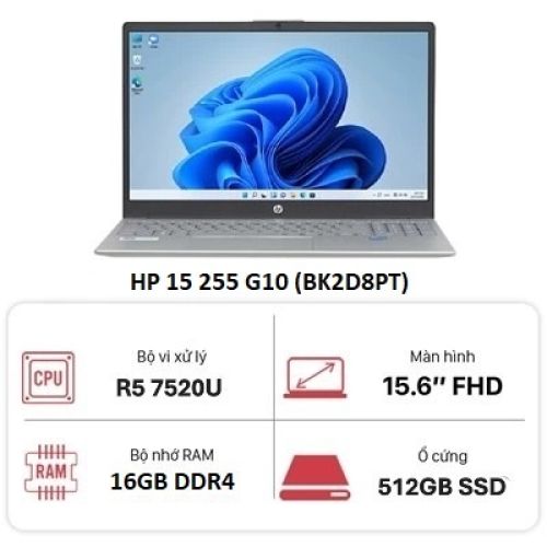 Laptop HP 15 255 G10 (BK2D8PT) (R5 7520U16GB RAM512GB SSD15.6 FHD Bạc)